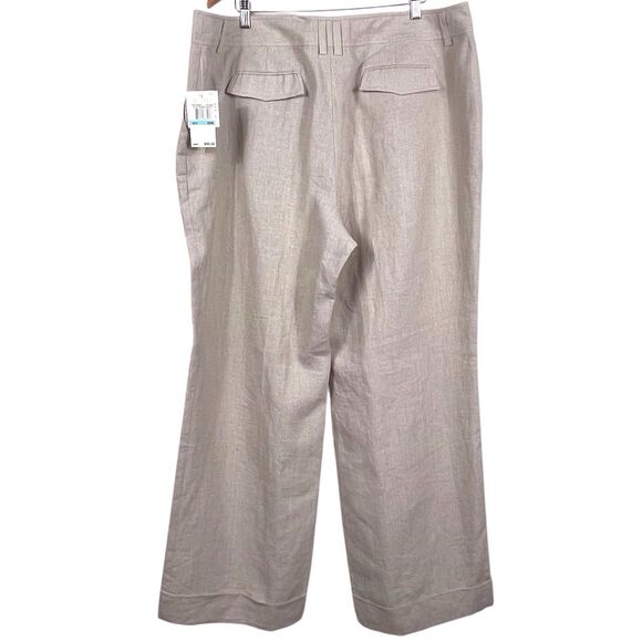 Michael Kors Plus Size 20W Wide Leg Linen Trousers Cuffed Beige NWT - Picture 9 of 16